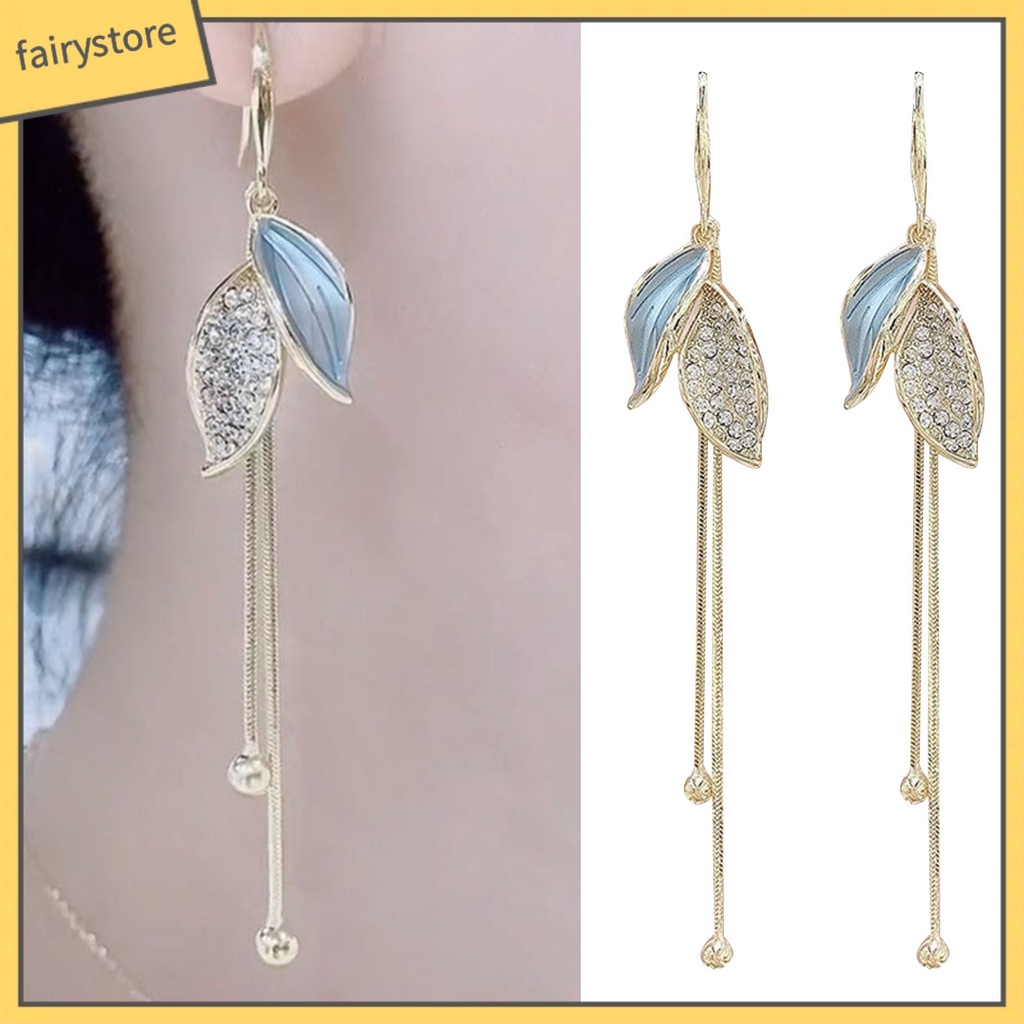 1 Đôi Bông Tai Hình Chiếc Lá Đính Đá Thời Trang Dành Cho Nữ