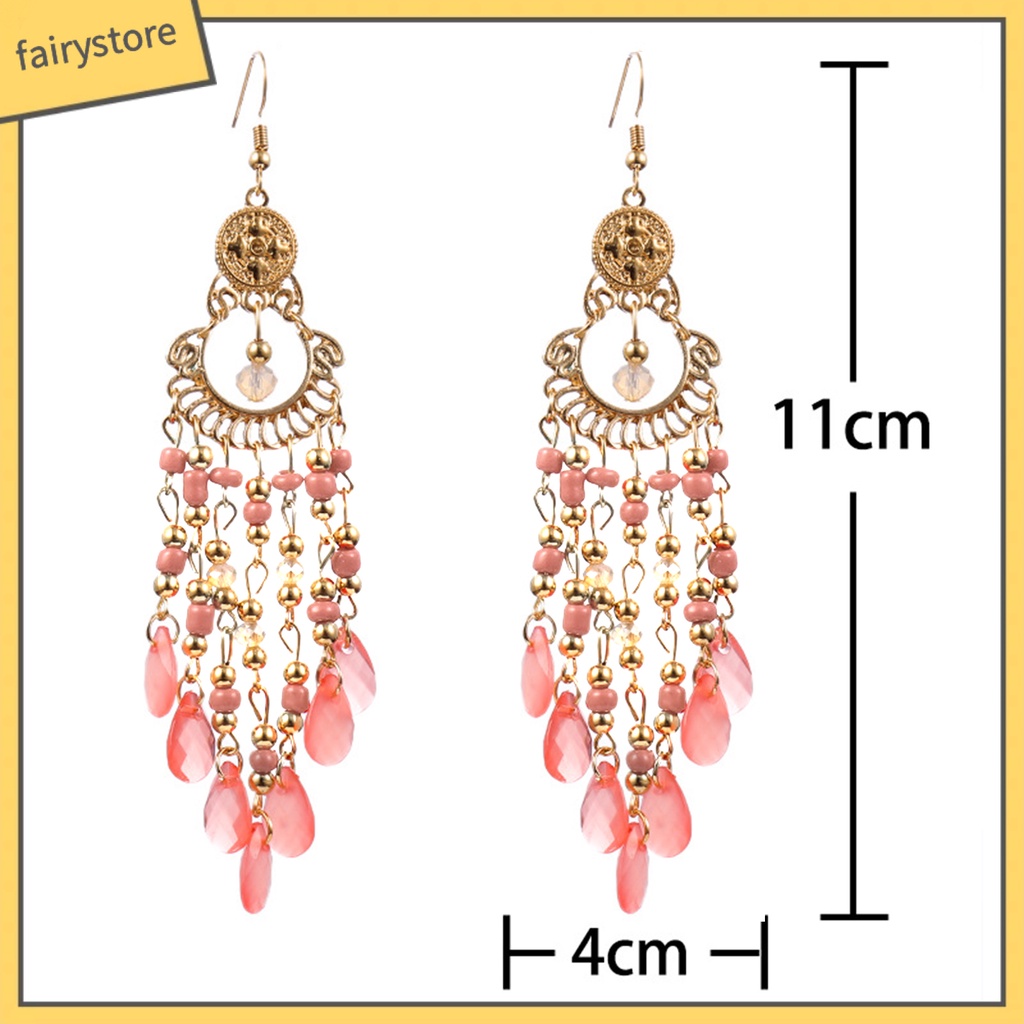 1 Đôi Bông Tai Dáng Dài Đính Hạt Phong Cách Bohemia Thời Trang Cao Cấp