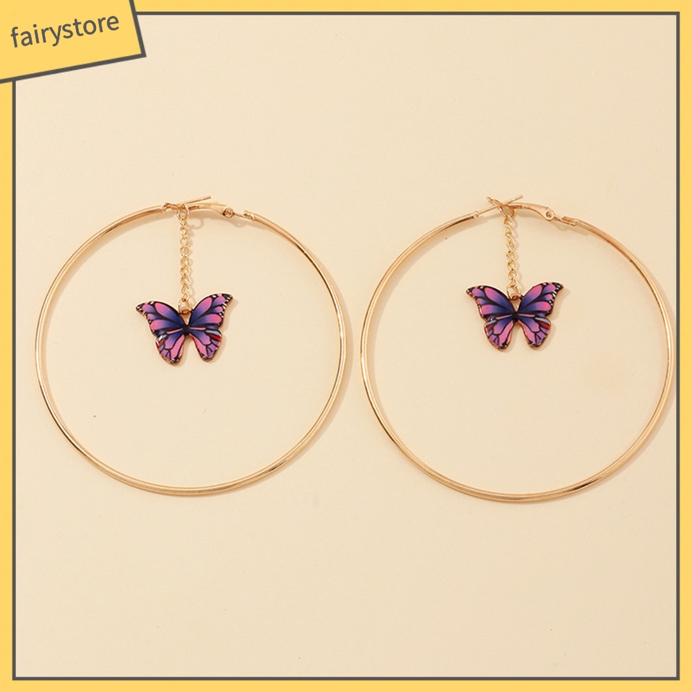 Khuyên Tai Dạng Vòng Lủng Lẳng Mặt Bướm Dây Xích Lớn Thanh Lịch Cho Nữ