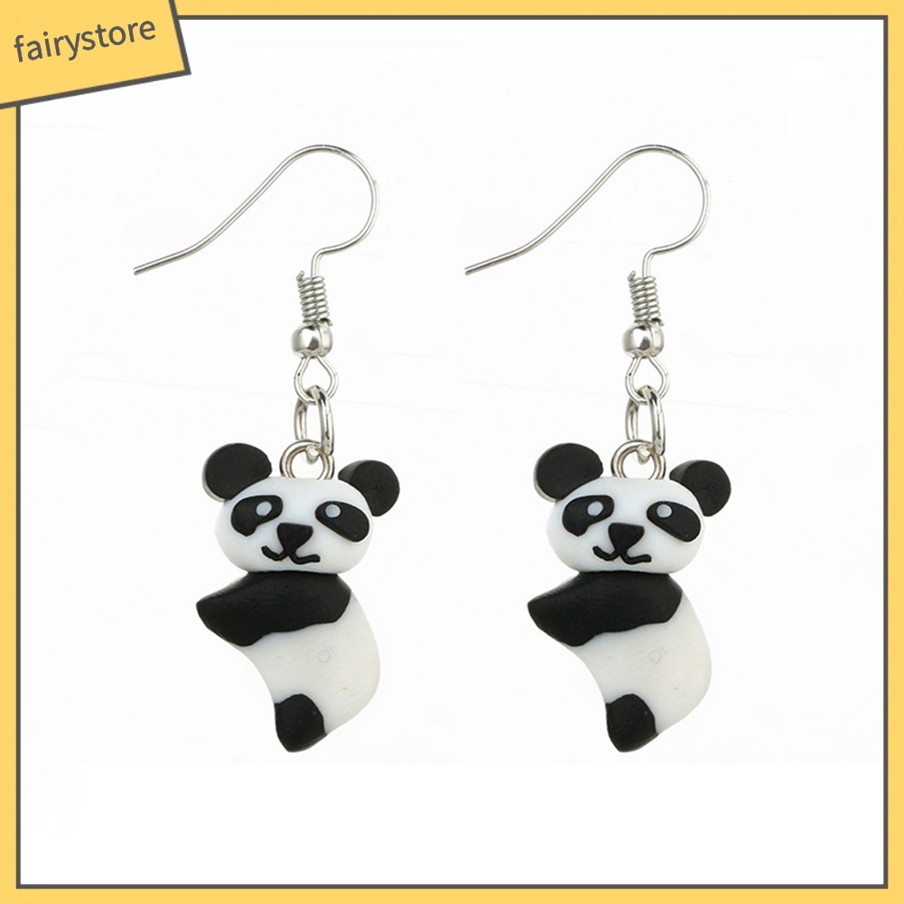 Bông Tai Dạng Móc Hình Gấu Trúc Bằng Đất Sét Polymer Dễ Thương Cho Nữ