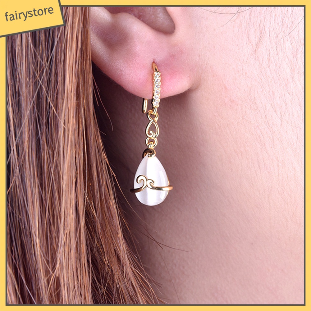 Bông Tai Hình Giọt Nước Đính Đá Opal Giả Thời Trang Dành Cho Nữ