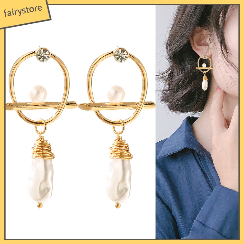 Bông Tai Handmade Đính Ngọc Trai Giả Bằng Hợp Kim Phong Cách Baroque Đơn Giản Dành Cho Nữ