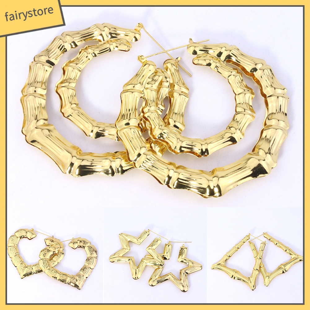 Bông Tai Hình Tròn / Vuông / Ngôi Sao / Trái Tim Dập Nổi Bằng Tre Thời Trang Cho Nữ