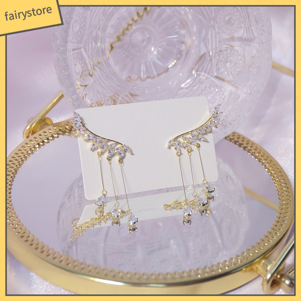 1 Đôi Bông Tai Dáng Dài Hình Đôi Cánh Đính Đá Zircon Lấp Lánh Thời Trang Cho Nữ