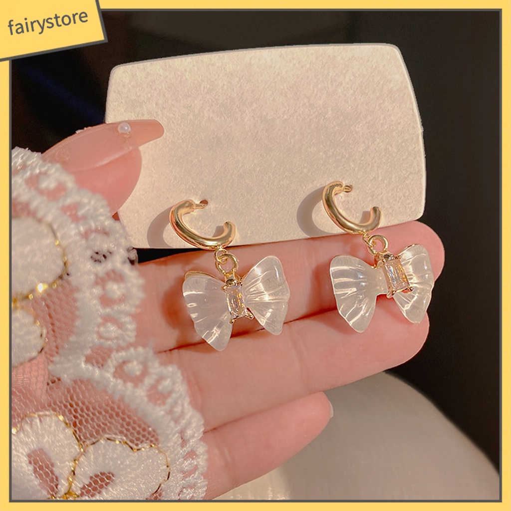1 Đôi Bông Tai Hình Nơ Đính Đá Trong Suốt Dành Cho Cô Dâu