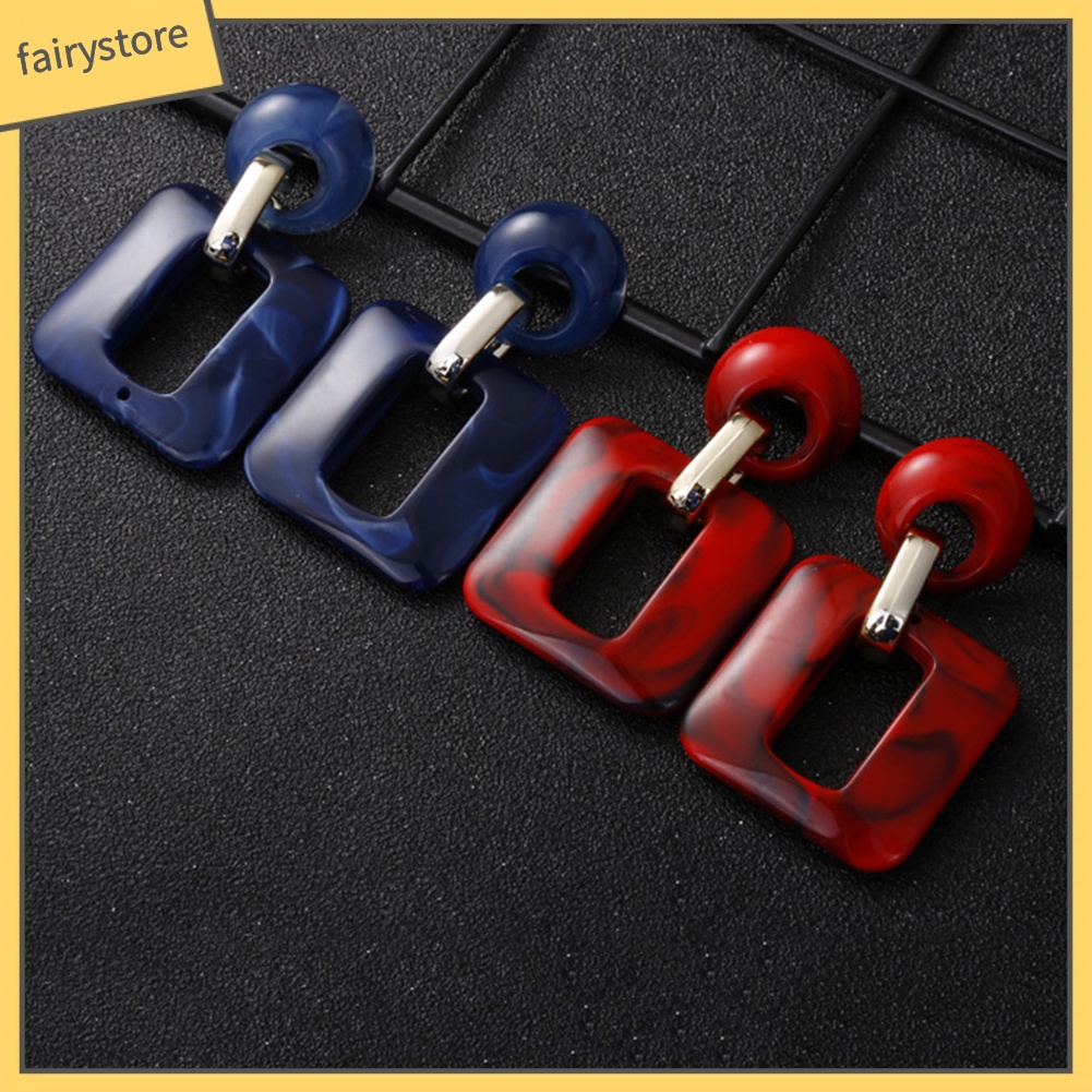 Bông Tai Hình Vuông Dáng Dài Bằng Nhựa Resin Thời Trang Cho Nữ