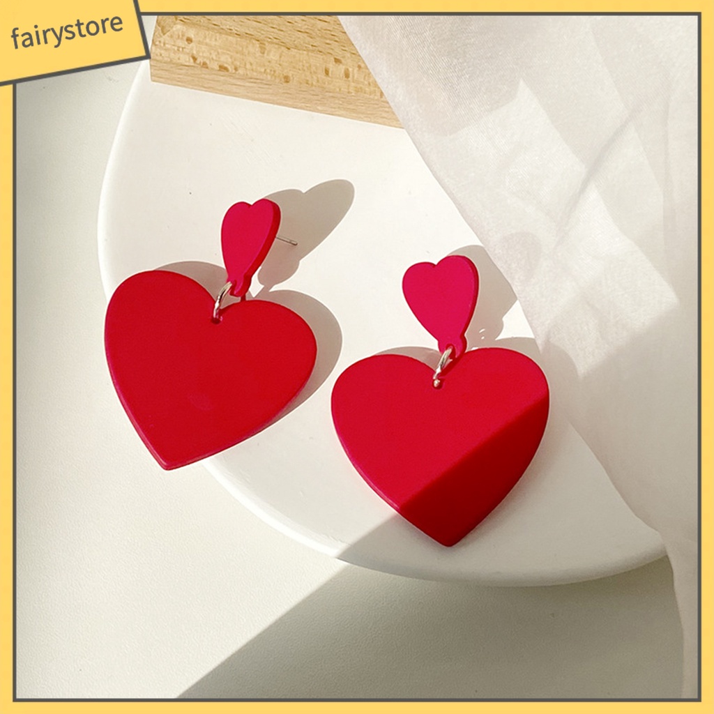 1 Đôi Bông Tai Hình Trái Tim Dáng Dài Hai Lớp Chống Mài Mòn Thời Trang Công Sở