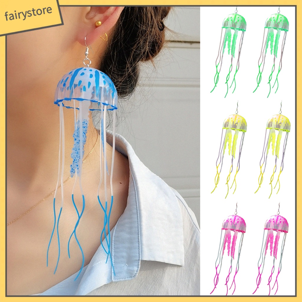 [FRO] 1 Đôi Bông Tai Dáng Dài Tua Rua Hình Sứa Màu Sắc Tươi Sáng Thời Trang Kỳ Nghỉ Cho Nữ