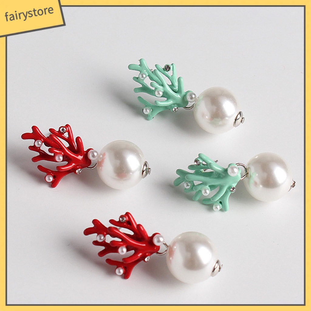 1 Cặp Bông Tai Ngọc Trai Giả Hình San Hô Dễ Thương Trọng Lượng Nhẹ