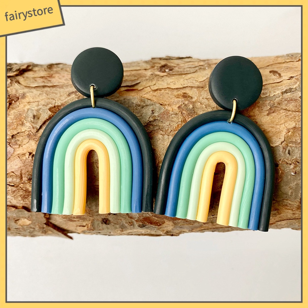 [FRO] 1 Đôi Bông Tai Hình Chữ U Bằng Đất Sét Polymer Đầy Màu Sắc Phù Hợp Với Mọi Phong