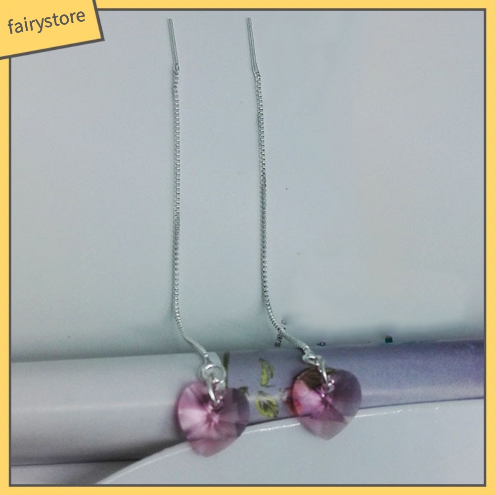 Bông Tai Chuỗi Dài Hình Trái Tim Đính Đá Thời Trang Dành Cho Nữ