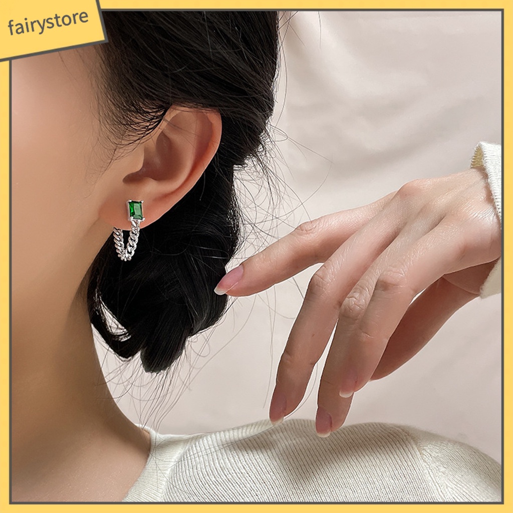 1 Bông Tai Hình Khối Lập Phương Đính Đá Zircon Phong Cách Hàn Quốc