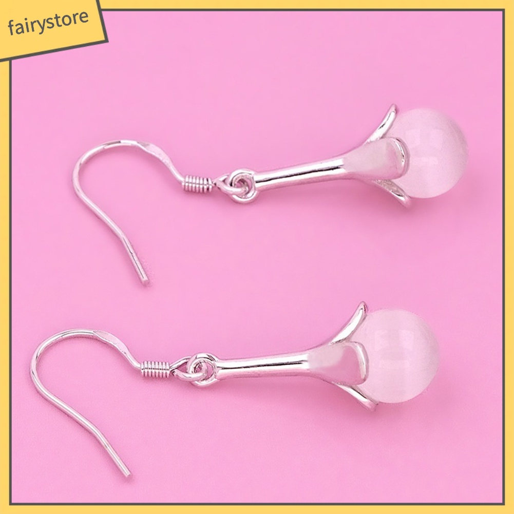 Bông Tai Hình Hoa Đính Đá Opal Dạng Móc Tua Rua Quyến Rũ Cho Nữ