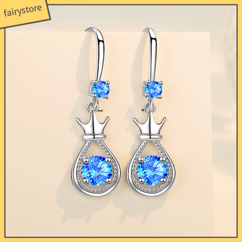 1 Đôi Bông Tai Hình Vương Miện Bằng Kim Loại Dát Đá Cho Nữ