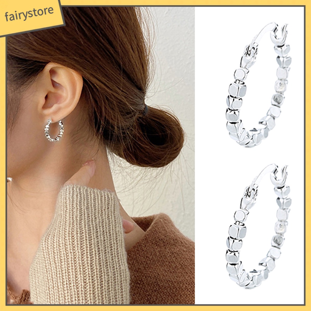 1 Bông Tai Hình Khối Lập Phương Bằng Đồng Bóng Cao Không Gây Dị Ứng Phong Cách Hip Hop Thời Trang Dành Cho Nữ