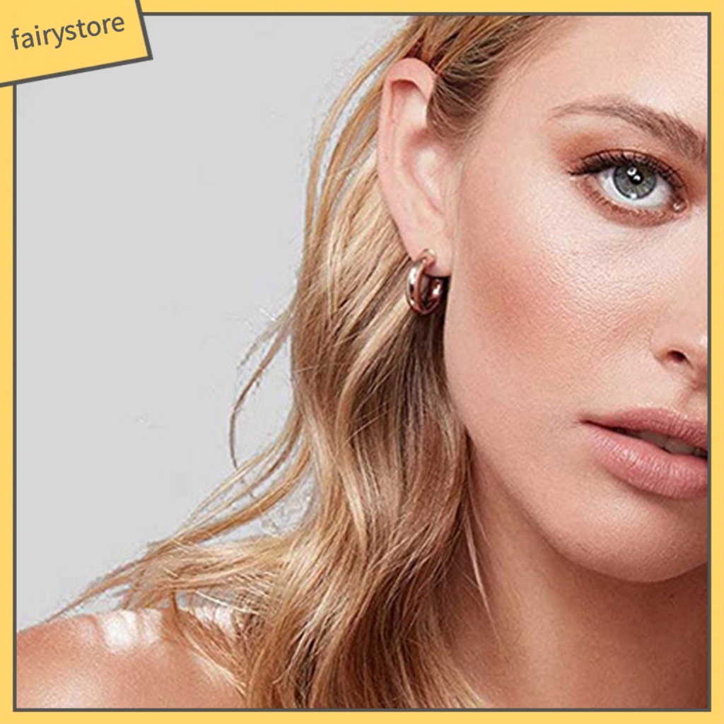 [FRO] 1 Đôi Bông Tai Hình Chữ C Hở Mạ Vàng Bóng Tối Giản Không Gây Dị Ứng Thời Trang