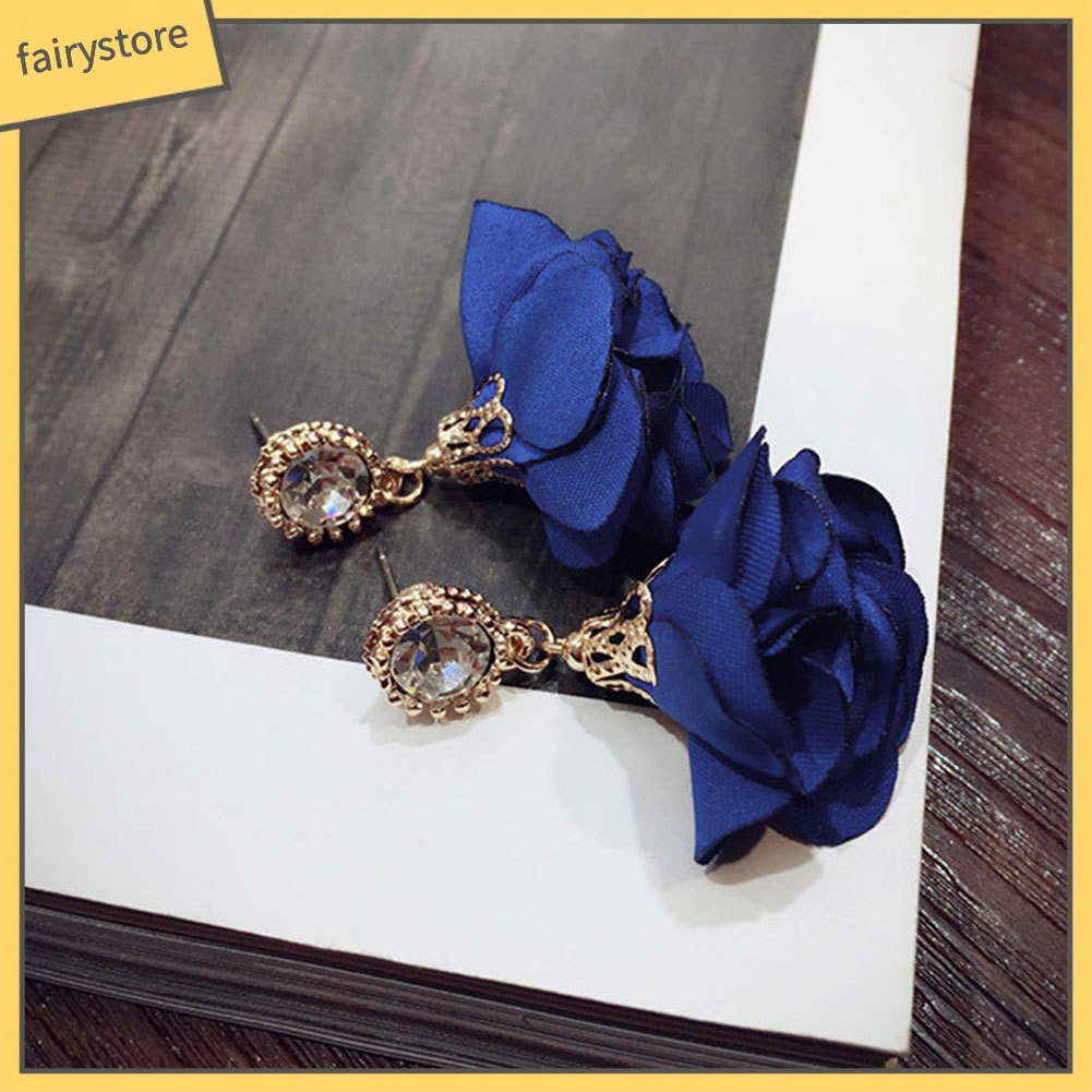 Bông Tai Dáng Dài Hình Cánh Hoa Đính Đá Thời Trang Cho Nữ