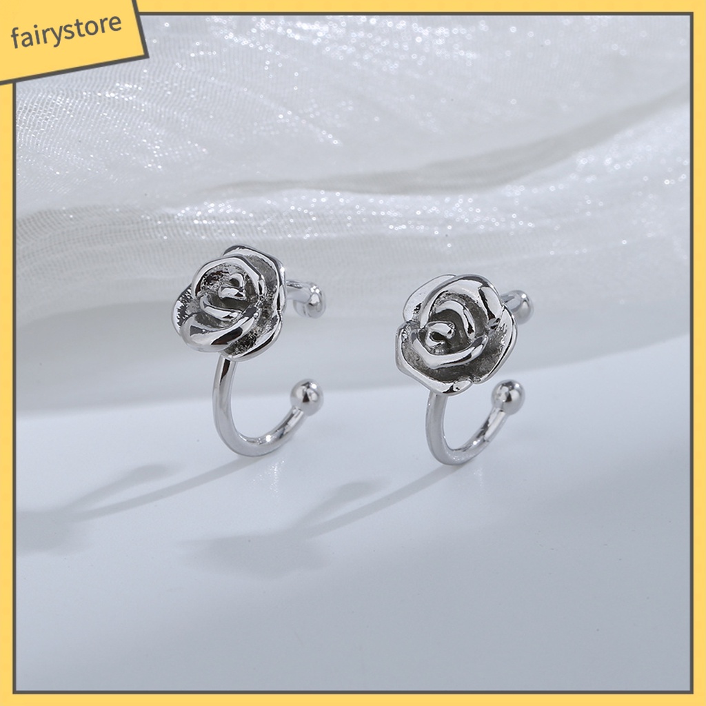1 Khuyên Tai Dạng Kẹp Mạ Điện Sáng Bóng Hình Hoa Hồng Không Cần Khoan Lỗ Thanh Lịch Thời Trang Cho Nữ