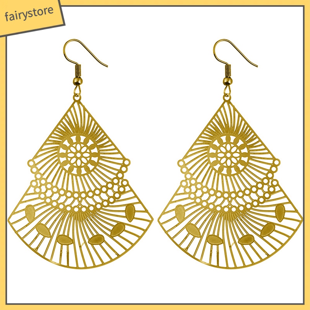 Bông Tai Dáng Dài Hình Quạt Rỗng Nhiều Màu Thời Trang Cho Nữ