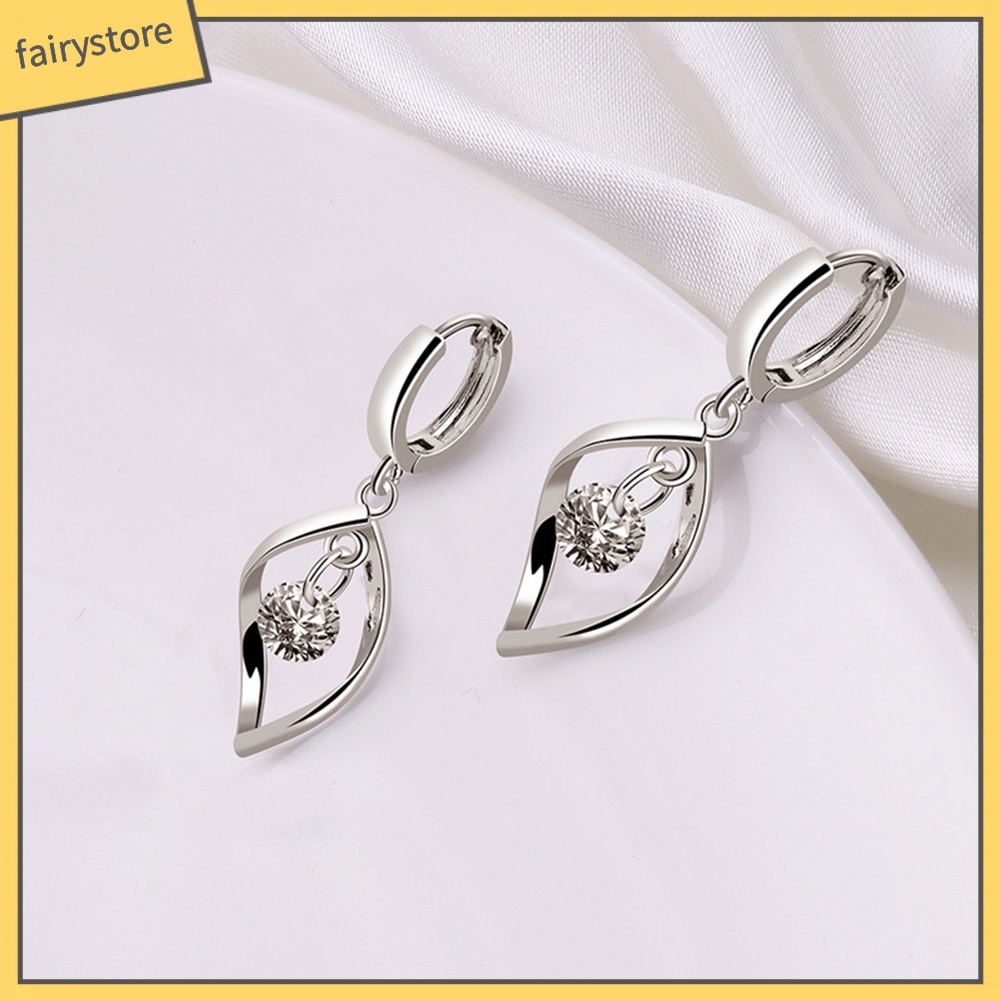 Bông Tai Hình Giọt Nước Đính Đá Zircon Lấp Lánh Cho Nữ