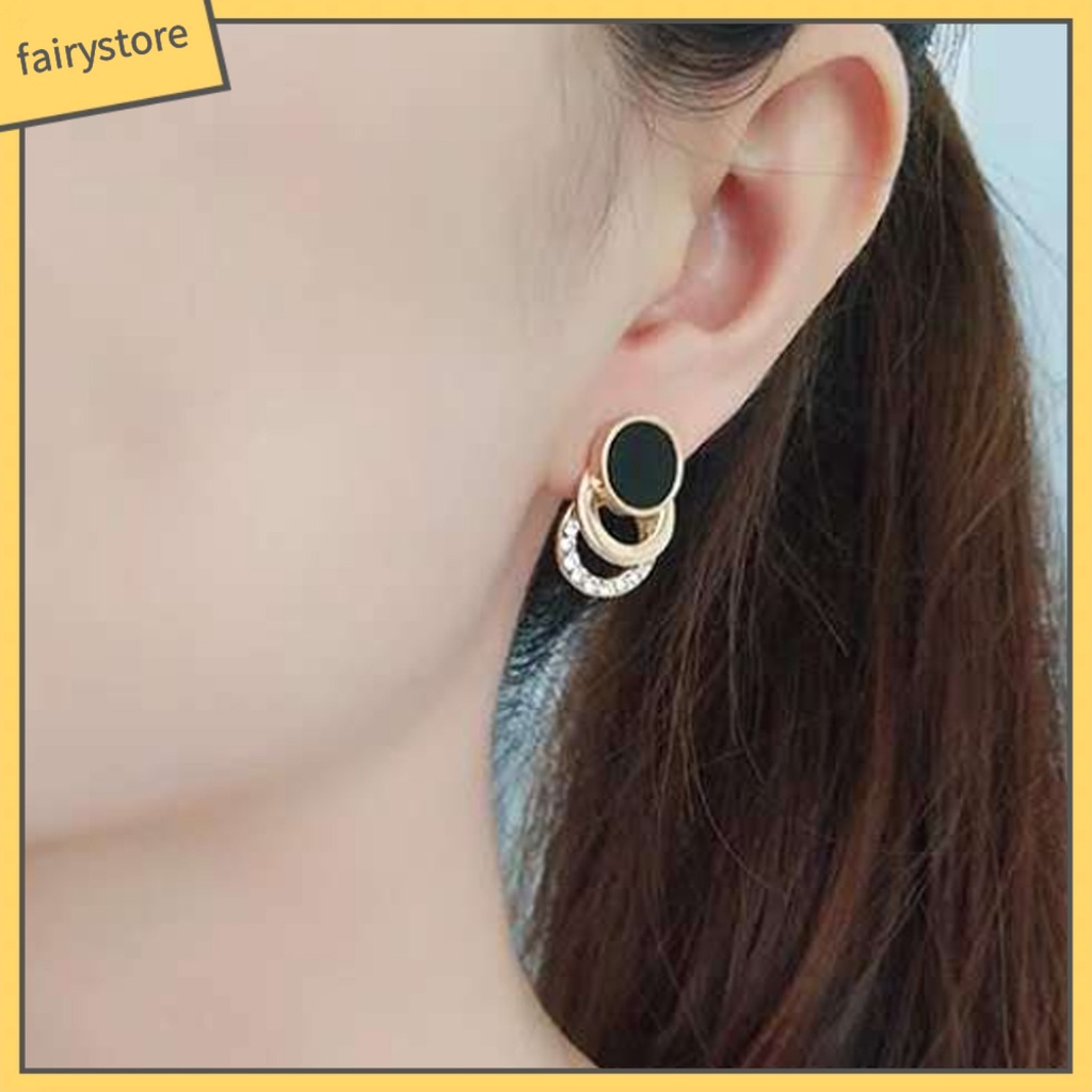 1 Đôi Bông Tai 3 Vòng Tròn Đính Đá Lấp Lánh Thời Trang Dành Cho Nữ