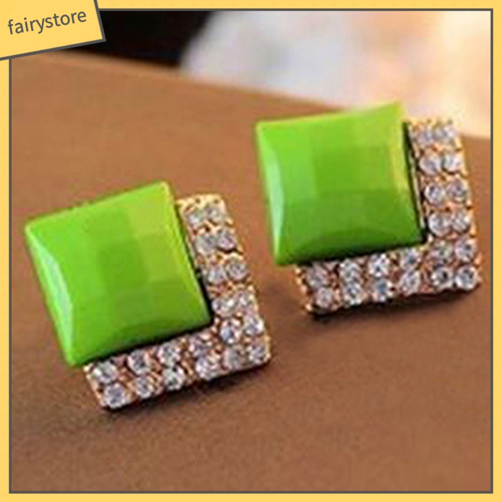 1 Đôi Bông Tai Hình Vuông Lấp Lánh Duyên Dáng Dành Cho Nam Và Nữ