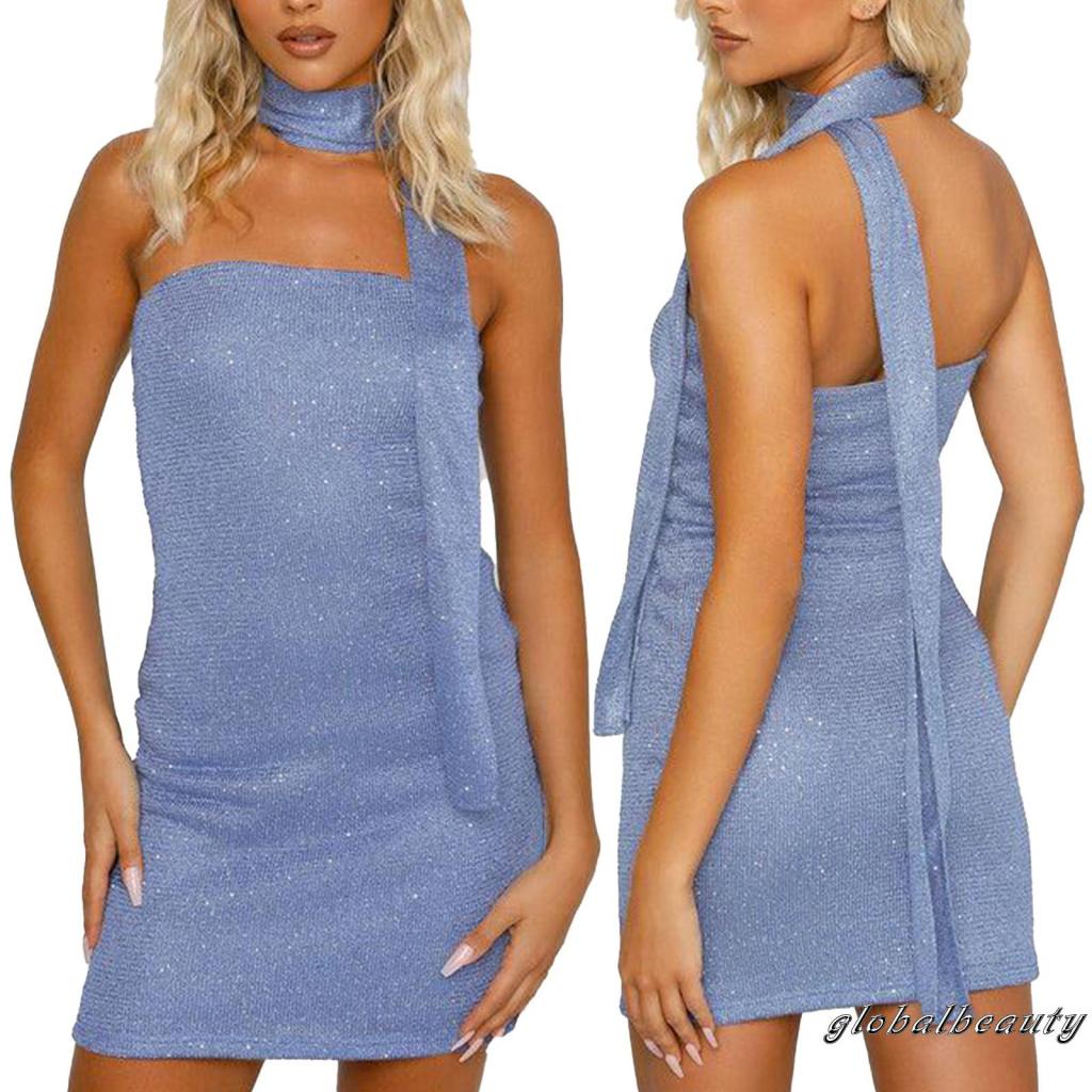 Đầm Mini Ôm Dáng Cổ Thuyền Hở Lưng Phối Vòng Choker Gợi Cảm Cho Nữ