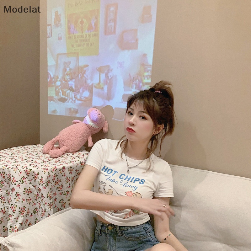 Áo Thun Crop Top Tay Ngắn Cổ Tròn In Họa Tiết Thời Trang Mùa Hè Cho Nữ