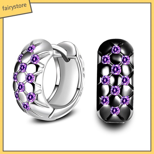 Đôi Khuyên Tai Tròn Đính Đá Tím Thanh Lịch Cho Nữ