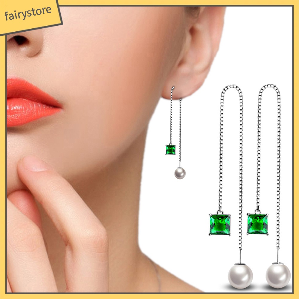 [FRO] Bông Tai Dây Xích Dài Mảnh Mạ Bạc Cho Nữ