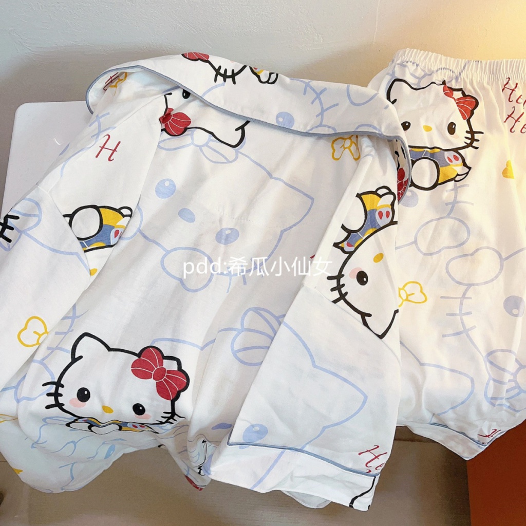 Bộ Đồ Ngủ Ngắn Tay Họa Tiết Hello Kitty Xinh Xắn Theo Phong Cách Mùa Hè Dành Cho Nữ