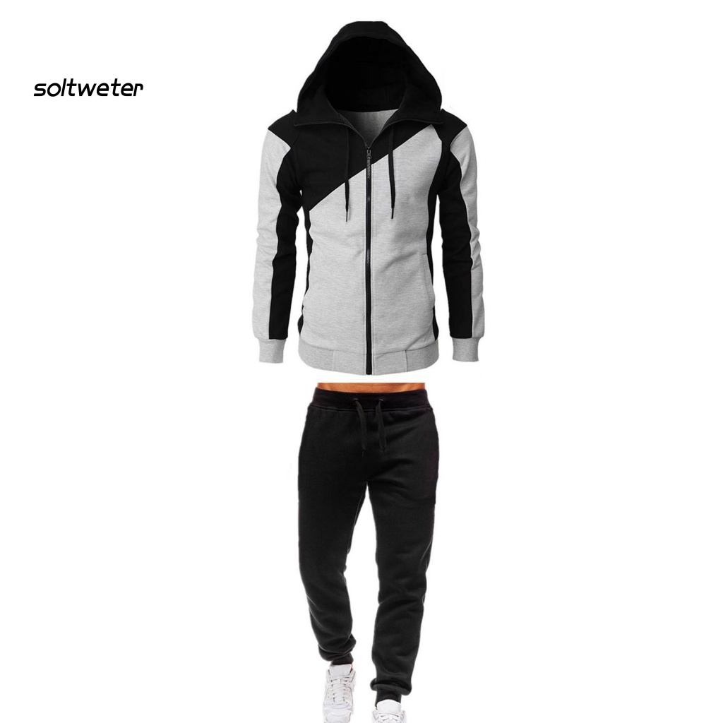 Bộ Đồ Thể Thao Hai Mảnh Gồm Áo Khoác Có Mũ Trùm Và Dây Rút Hai Màu Thời Trang Mùa Đông