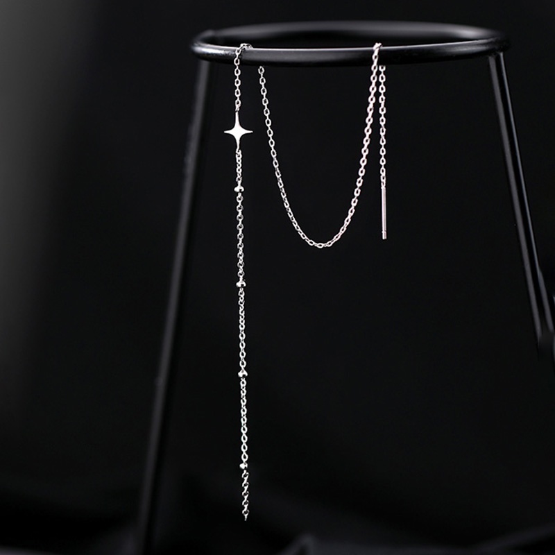 Hoa Tai Dáng Dài Mạ Bạc Phối Tua Rua Thời Trang Cao Cấp