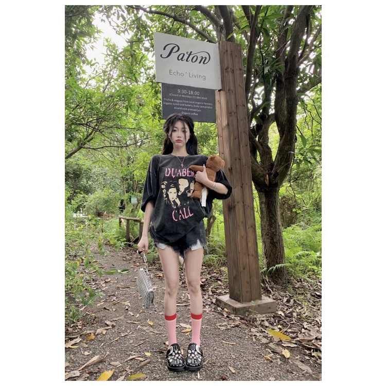 Áo Thun Ngắn Tay Dáng Rộng In Họa Tiết Phong Cách Retro