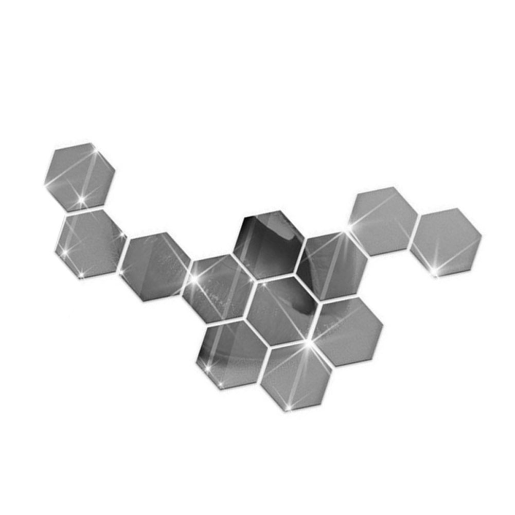 Bộ 12 Miếng Dán Tường Tráng Gương Hình Lục Giác 3D Bằng Acrylic Độc Đáo Trang Trí Nhà Cửa DIY