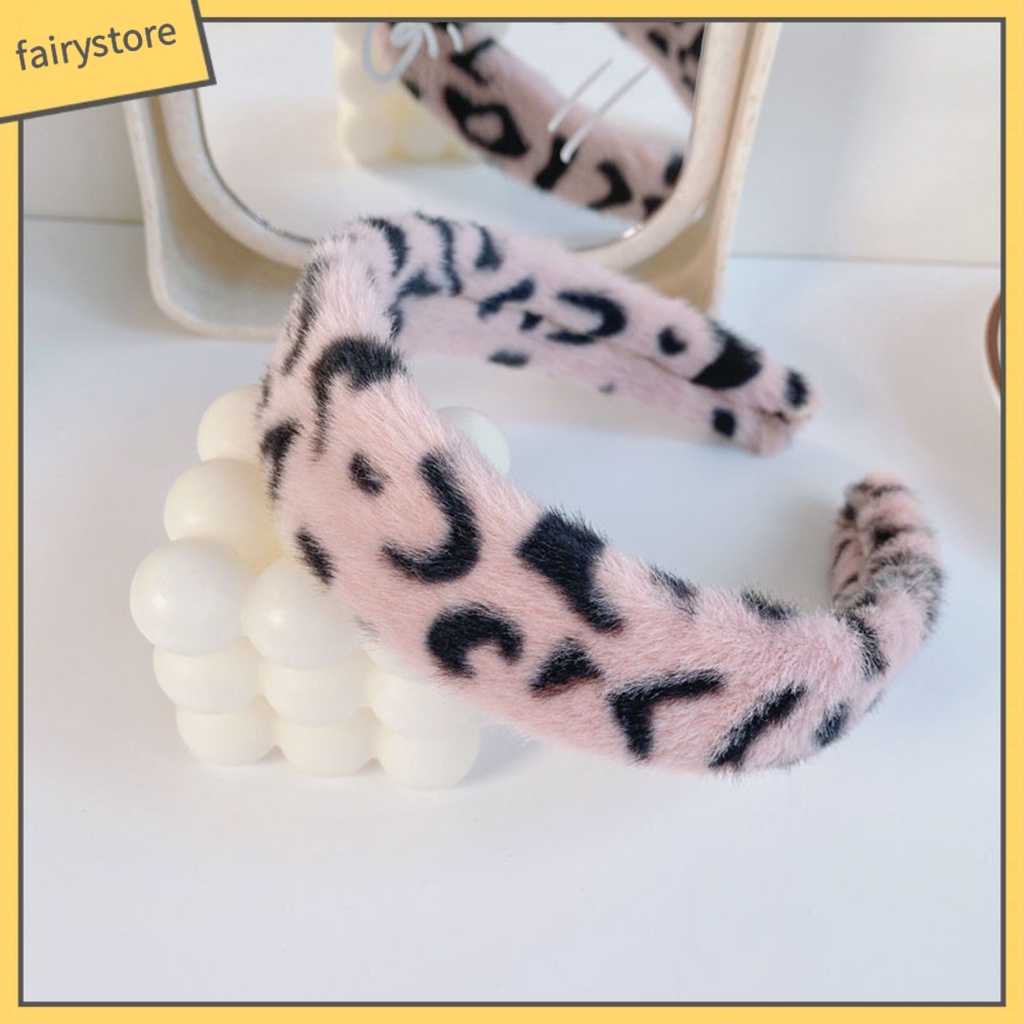 Băng Đô Cài Tóc Phủ Lông Họa Tiết Da Báo Viền Rộng Phong Cách Cổ Điển Thời Trang Cho Nữ