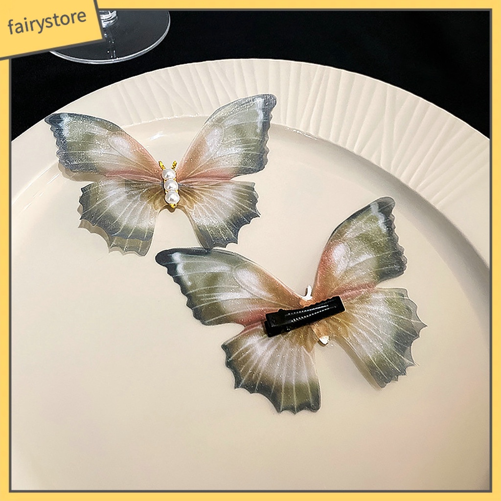 Kẹp Tóc Hình Bướm Hai Lớp Bằng Kim Loại Đính Ngọc Trai Giả Thanh Lịch Cho Nữ