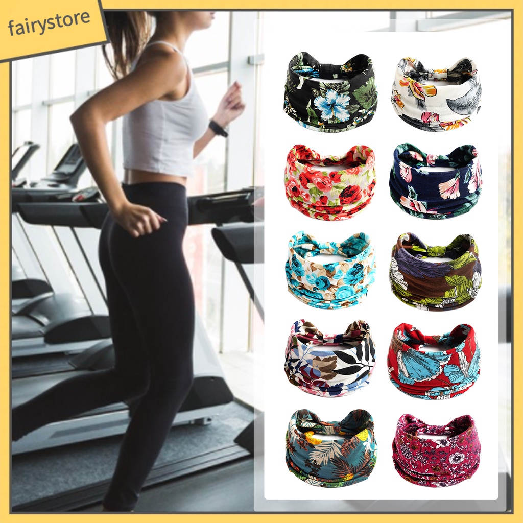 Băng Đô Bandana Bản Rộng Co Giãn Thấm Hút Mồ Hôi In Họa Tiết Phong Cách Bohemian Thời Trang Cho Nữ
