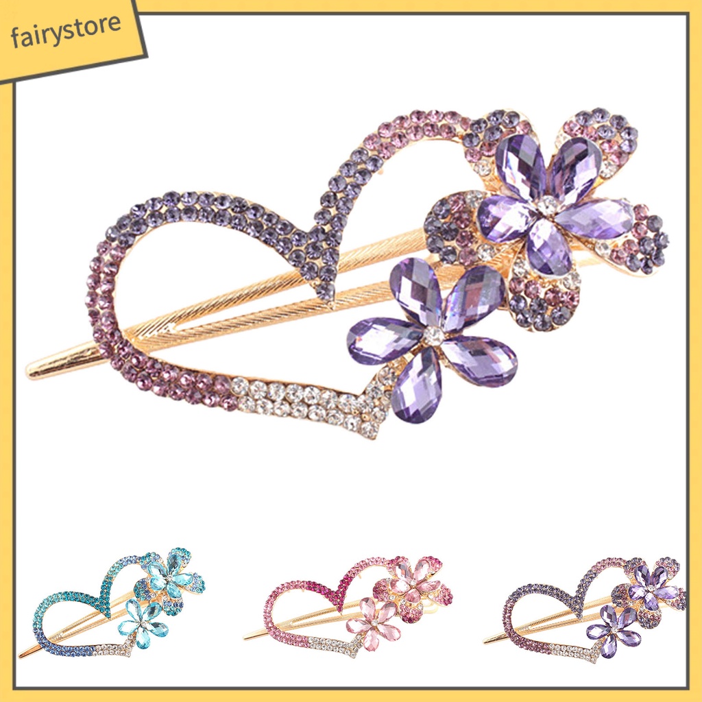 Kẹp Tóc Hình Hoa / Trái Tim Đính Đá Lấp Lánh Phong Cách Vintage