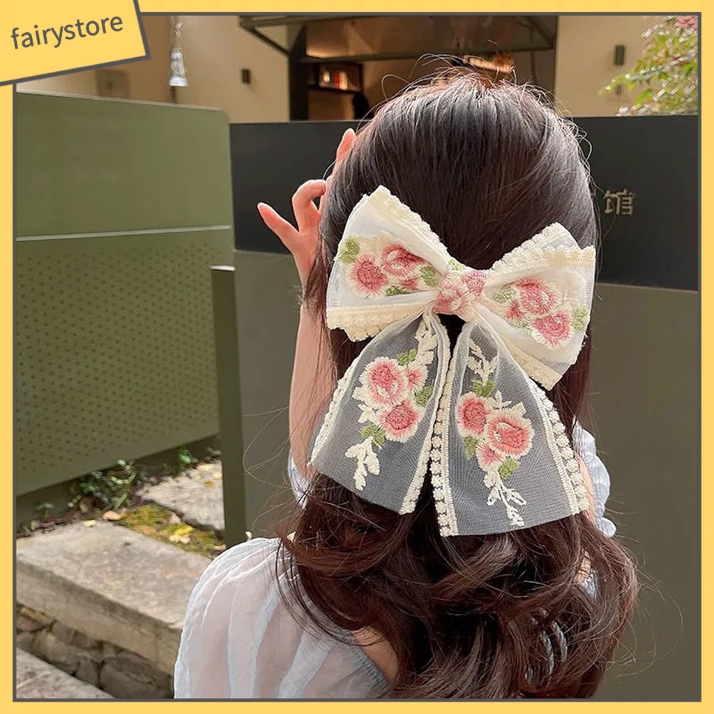 Kẹp Tóc Hình Nơ Ren Tinh Tế Chống Mòn Cho Nữ