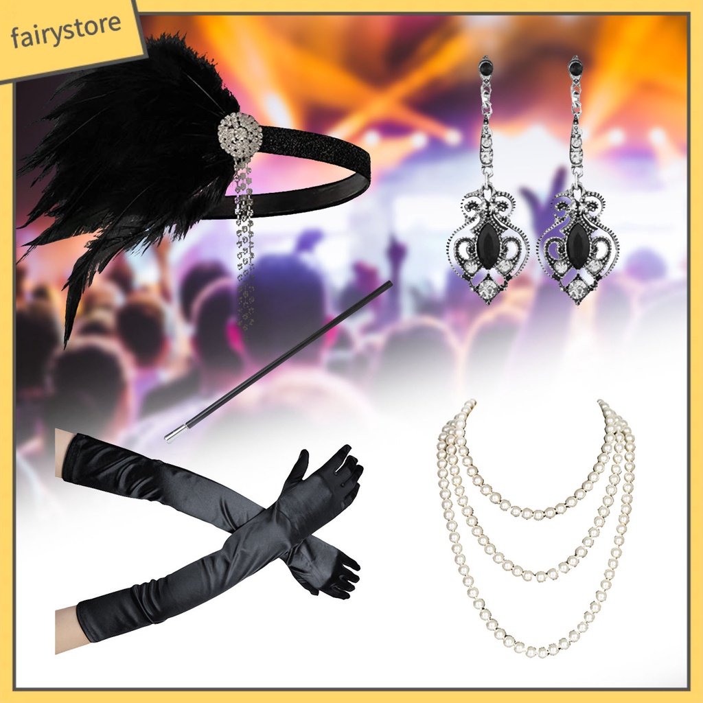 1 Bộ Bông Tai Đính Ngọc Trai Và Lông Vũ Lấp Lánh Phong Cách Retro Dành Cho Nữ