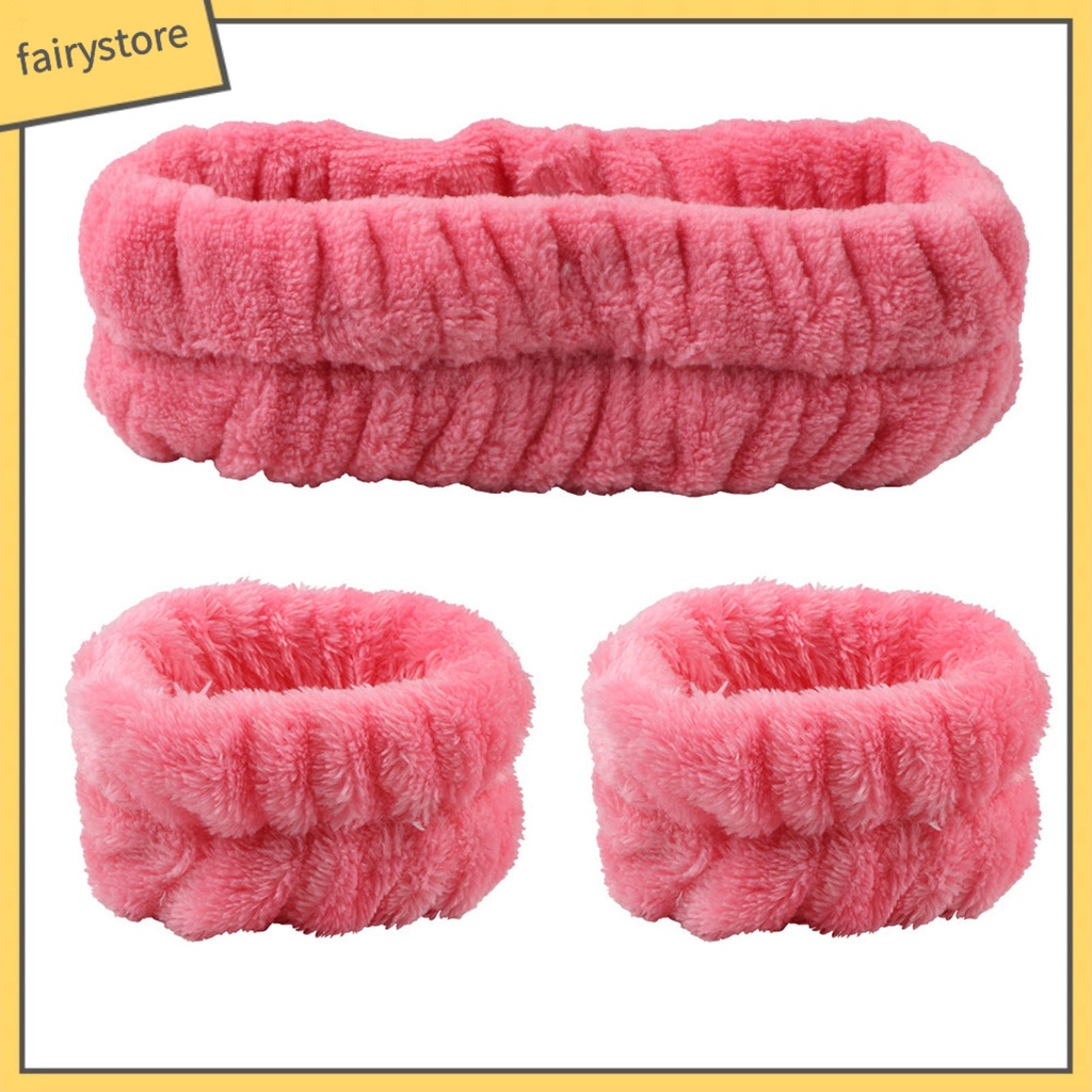 Bộ 3 Băng Đô Trang Điểm Lông Cừu San Hô Màu Sắc Tươi Sáng Độ Co Giãn Cao