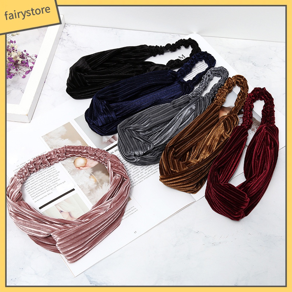 Băng Đô Nhung Thắt Nút Chéo Màu Trơn Dùng Rửa Mặt Trang Điểm Cho Nữ