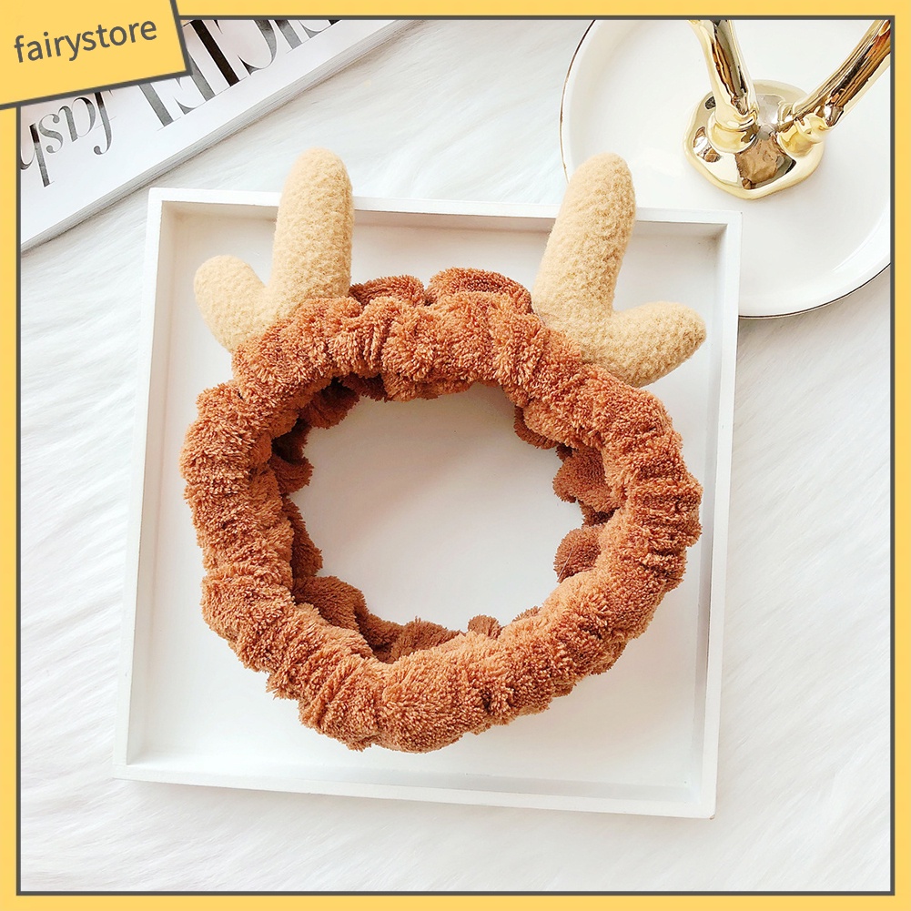 Băng Đô Rửa Mặt / Trang Điểm Co Giãn Mềm Mại Hình Sừng Hươu Dễ Thương Cho Nữ