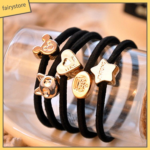 Bộ 10 Dây Cột Tóc Cao Su Co Giãn Đính Hạt Đáng Yêu Cho Nữ Giá Đỡ