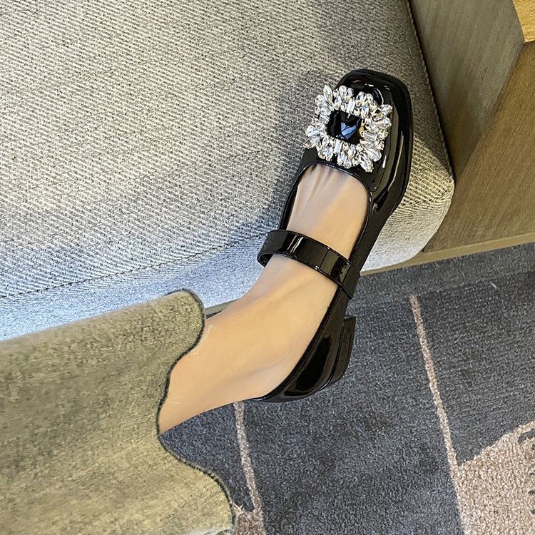 Giày Cao Gót Mũi Vuông Chất Liệu Da Cho Nữ