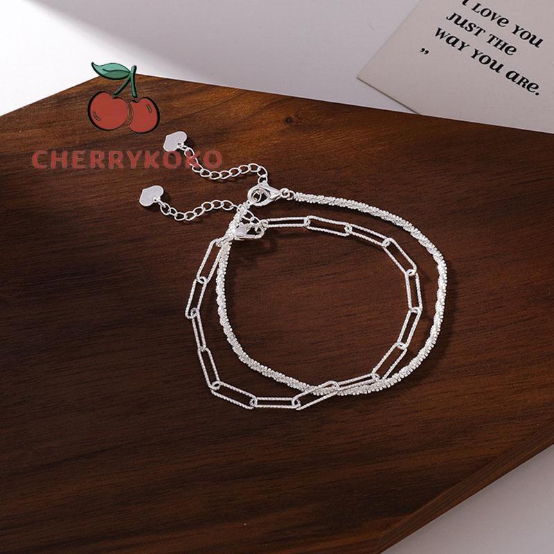 🍒🍒CHERRYKOKO Vòng Tay Dây Thừng Màu Bạc Lấp Lánh Đơn Giản Sành Điệu