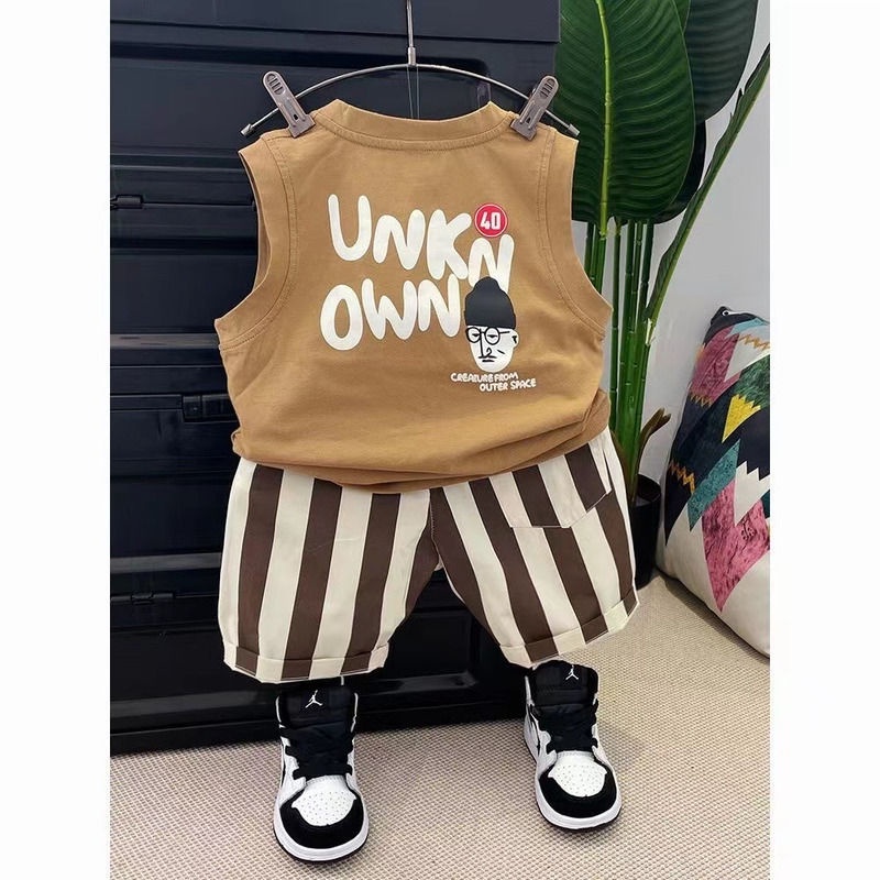 Set Áo Ba Lỗ Phối Quần Short Mỏng Phong Cách Hàn Quốc Cá Tính Cho Bé Trai