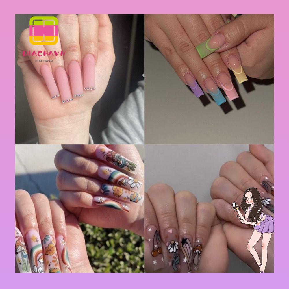 Bộ Móng Tay Giả Dạng Nhấn Che Phủ Toàn Diện Đầu Vuông