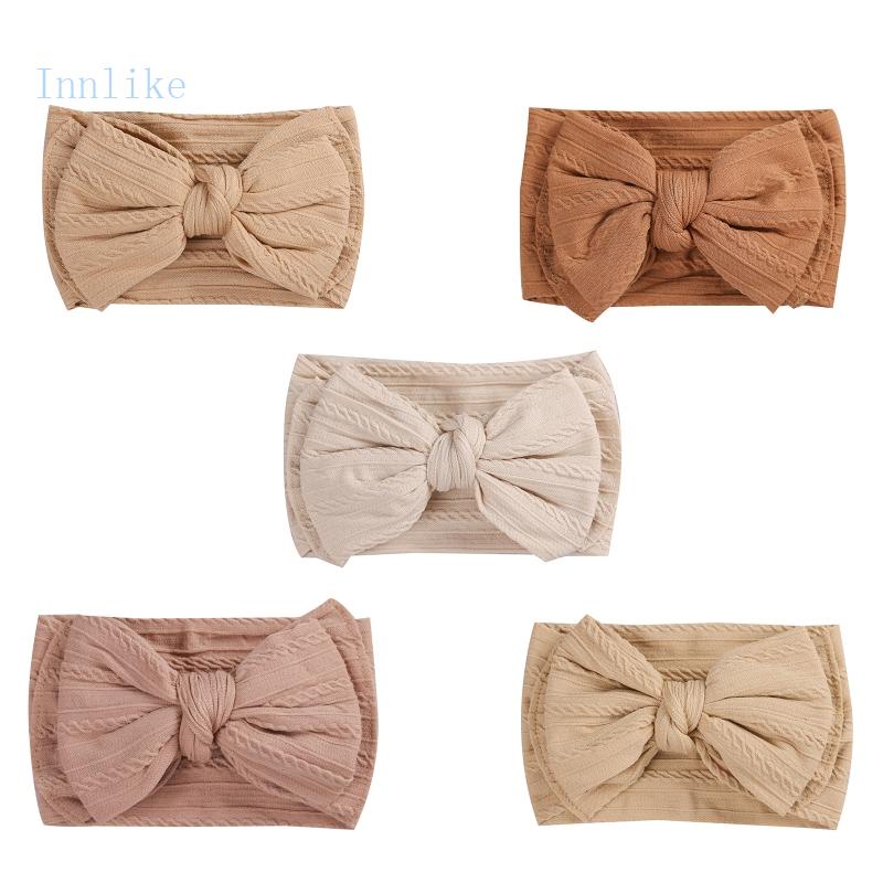 Băng Đô Đan Sợi Nylon Co Giãn Thắt Nơ Cho Bé Gái Sơ Sinh